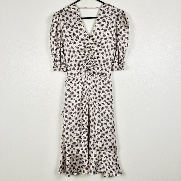 NWOT Maje Size 36/US 4 Palm Tree Print Ruffled Short Puff Sleeve Dress - Picture 7 of 8